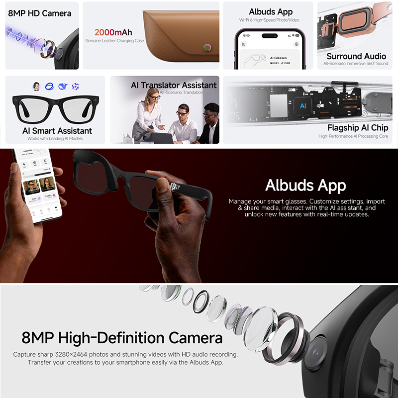2026년형 신형 AI 스마트 안경 8MP HD 카메라 - Audio Music Arabic 리뷰 및 가격